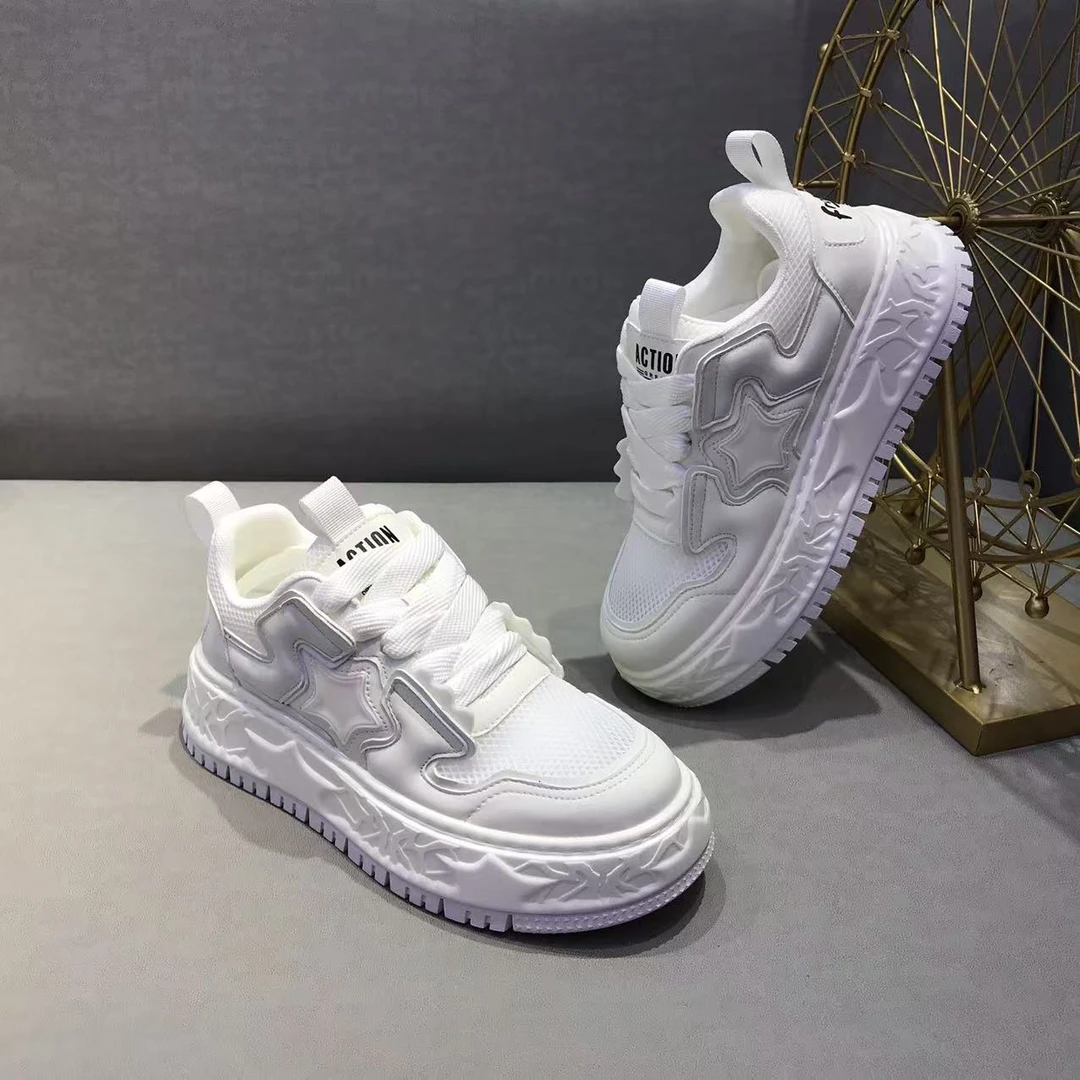 韩版小白鞋男夏季新款网面休闲鞋星星拼色厚底板鞋男ins潮鞋88-2