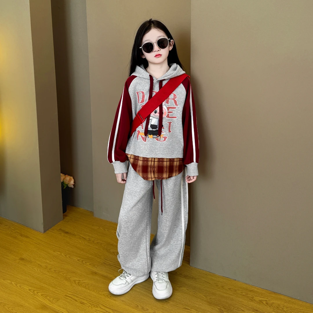女童2025新款中大童韩版洋气春秋季宽松假两件卫衣休闲裤套装潮酷
