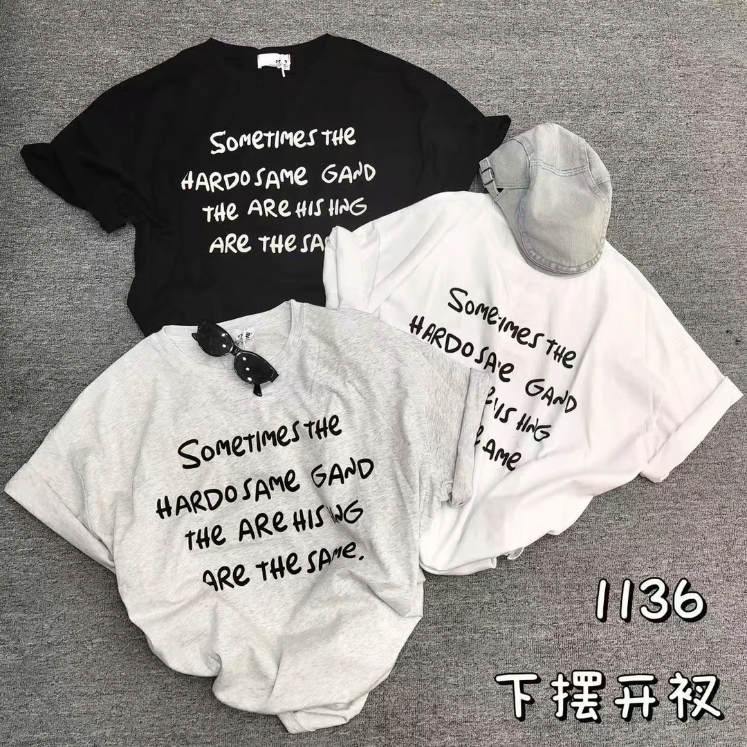 夏季大码女宽松字母印花显瘦遮肚子短袖T恤(部分无吊牌介意勿拍)