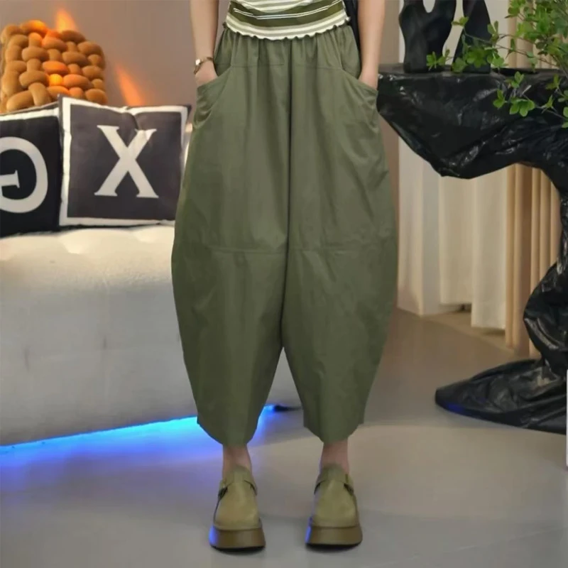 正反两穿不规则立体口袋休闲裤女士2025夏季新款设计感弯刀九分裤