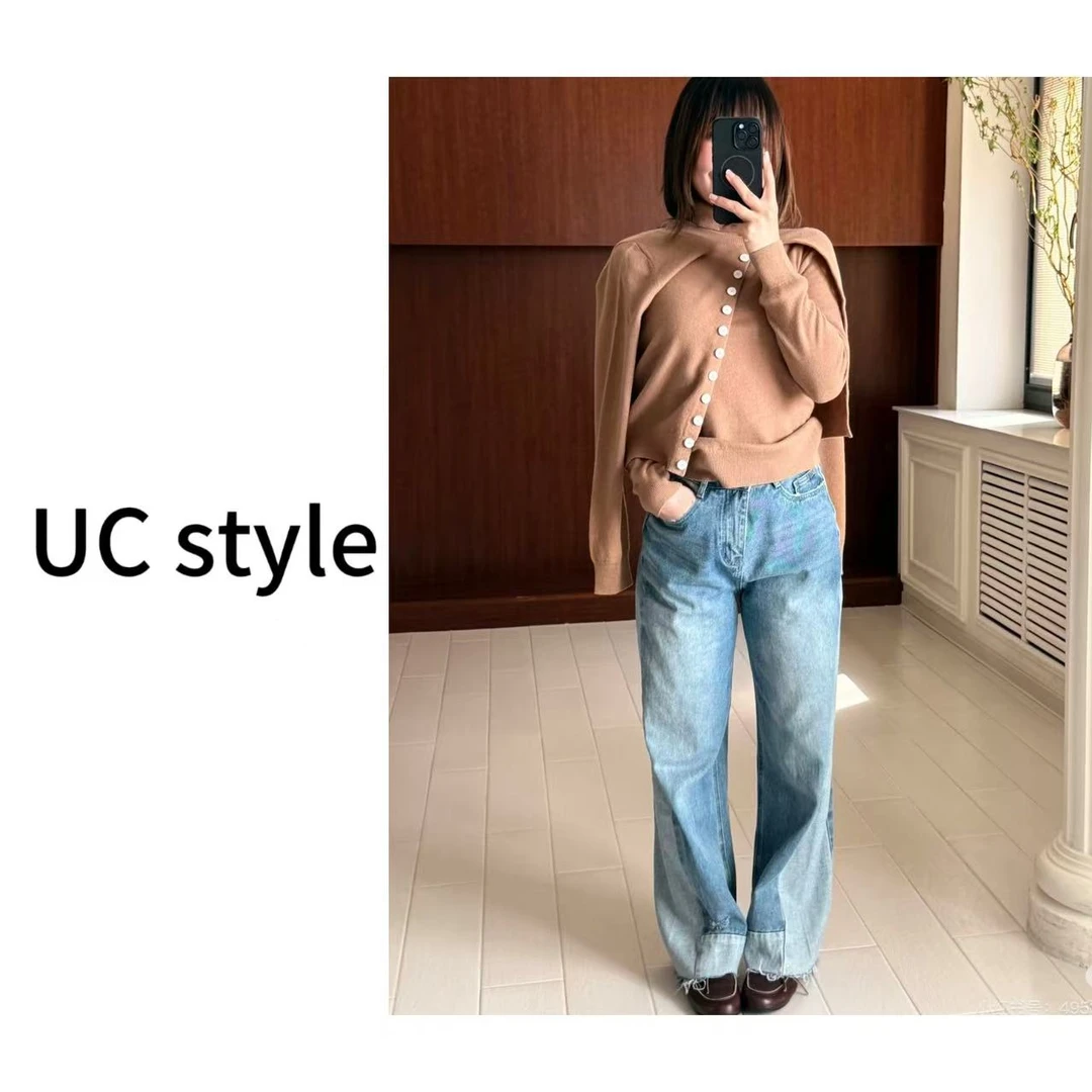 【UC STYLE】UC10'率性单宁‘水洗蓝阔腿牛仔裤主播穿S码