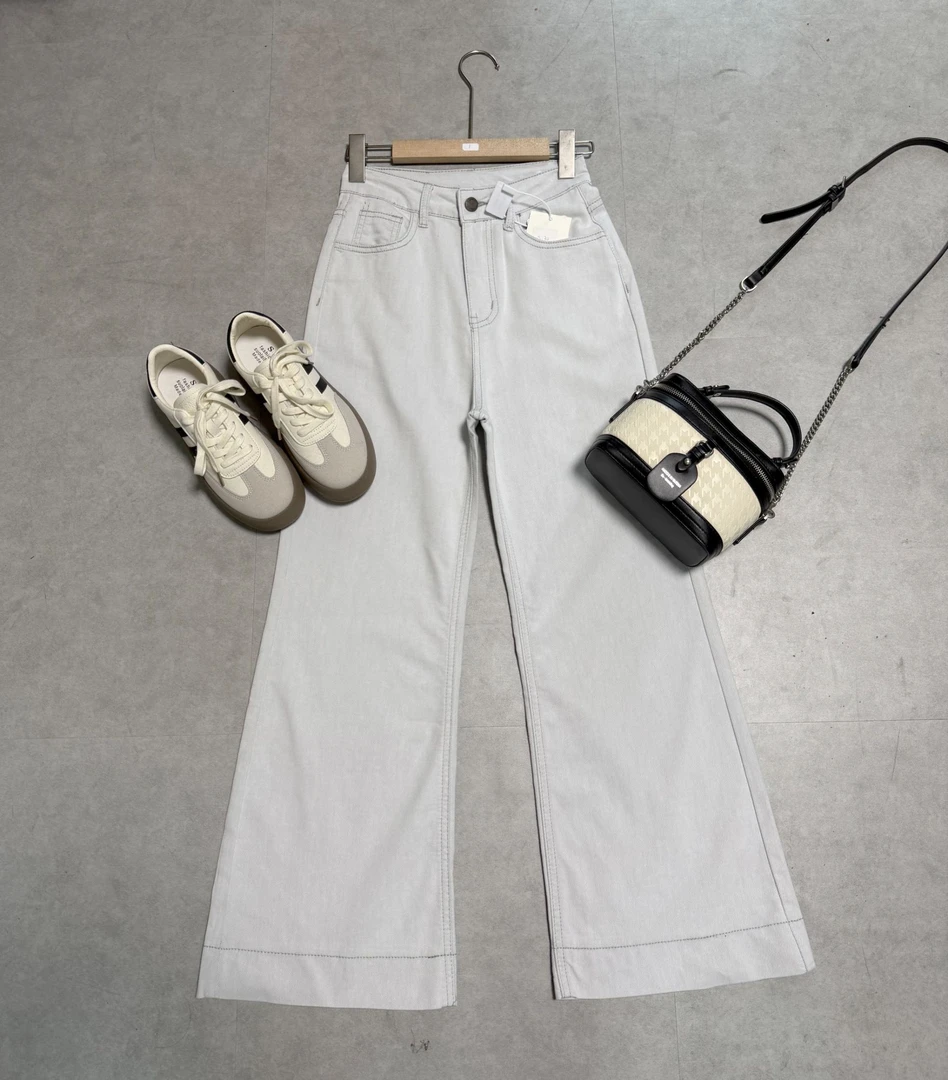 W3249王仙女 窄版阔腿裤牛仔裤女2025春季新款高腰宽松拖地微喇裤