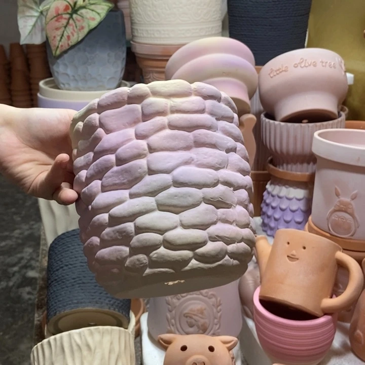 15×15炫彩粉石头盆 粗陶1个