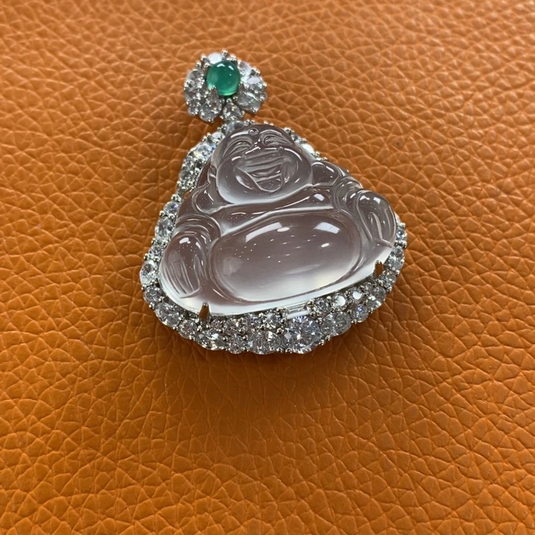 石英质玉银S925镀金镶嵌吊坠(赠链)