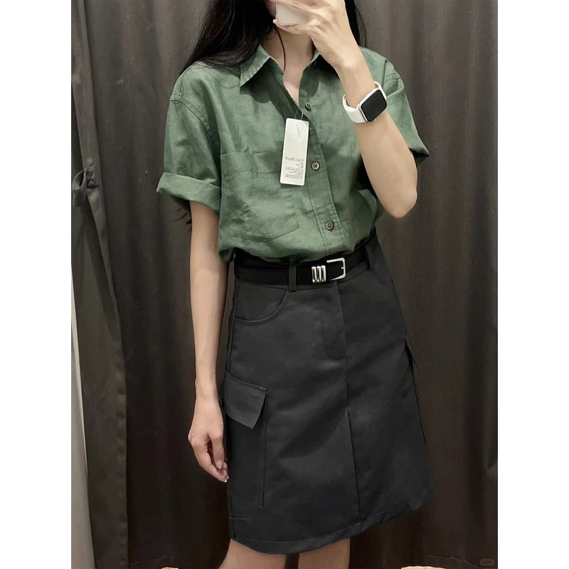 轻熟盐系穿搭一整套装女夏大码胖mm御姐高级职业衬衫半身裙两件套