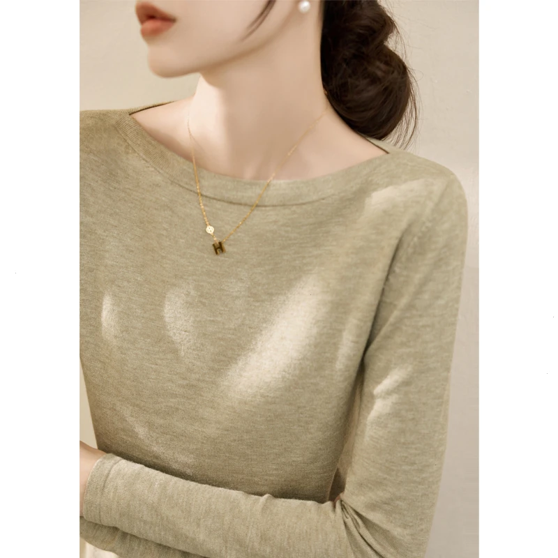 2025年秋冬季一字领新款纯色保暖显瘦针织衫上衣百搭宽松修身长袖