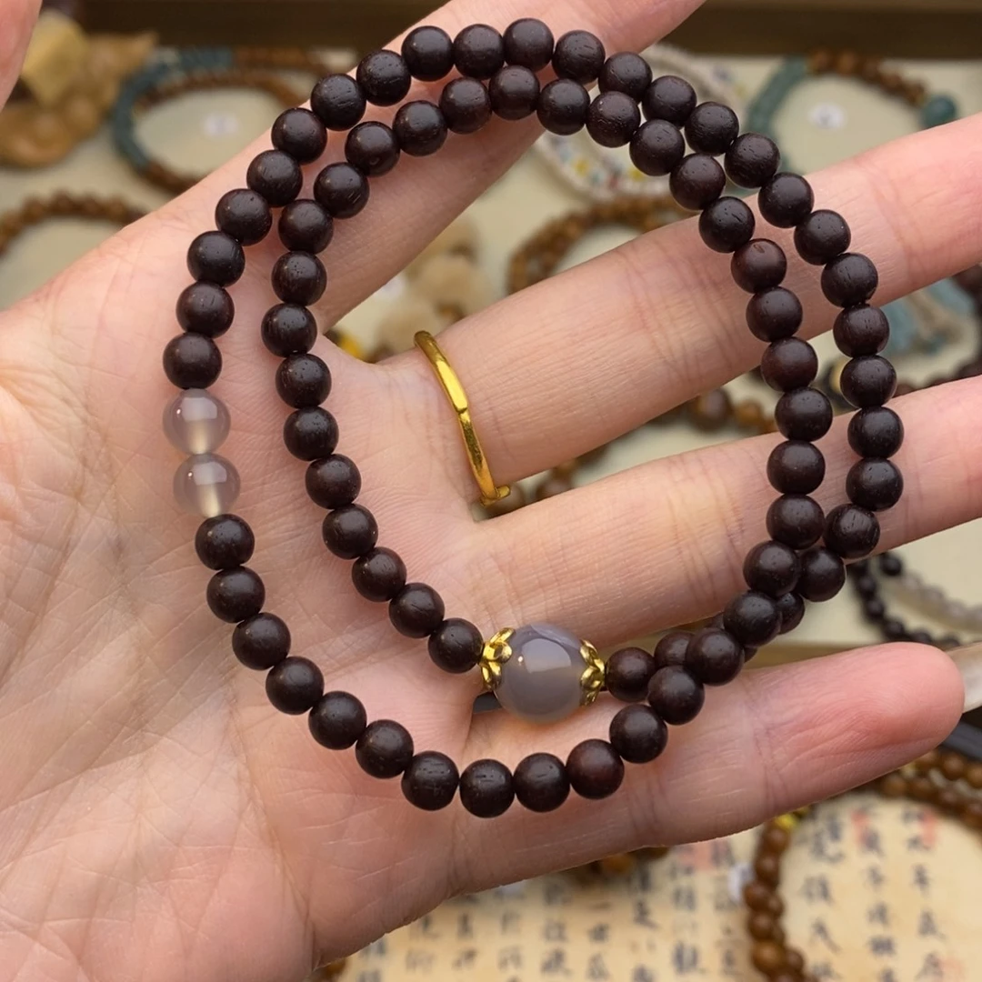 未镶嵌檀香紫檀（小叶紫檀）手串05烟紫