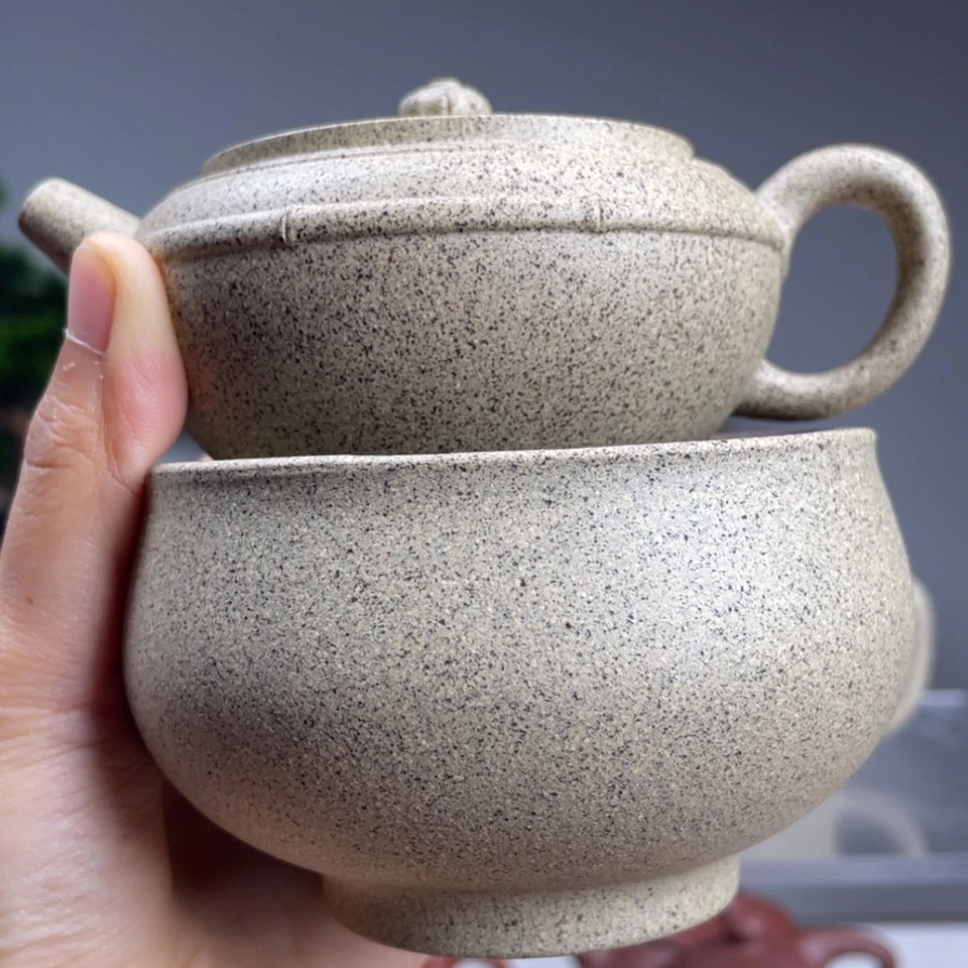 【闪购商品】紫砂茶壶静**言墨绿竹节祥云壶容量150cc