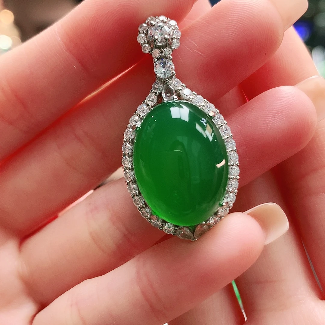 玛瑙/玉髓银S925镶嵌吊坠