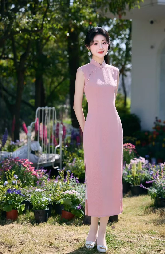 曼（美娇娘）日常暗花缎面无袖夏季新中式气质优雅修身旗袍（长120）