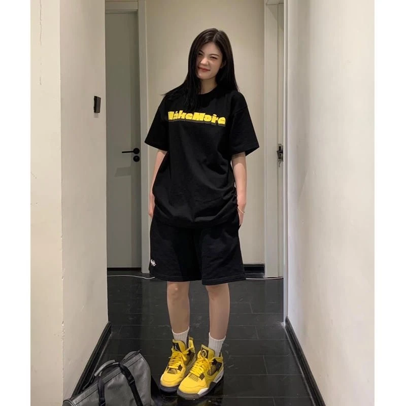 情侣街头字母印花女2025新款夏季潮牌T恤设计感小众美式