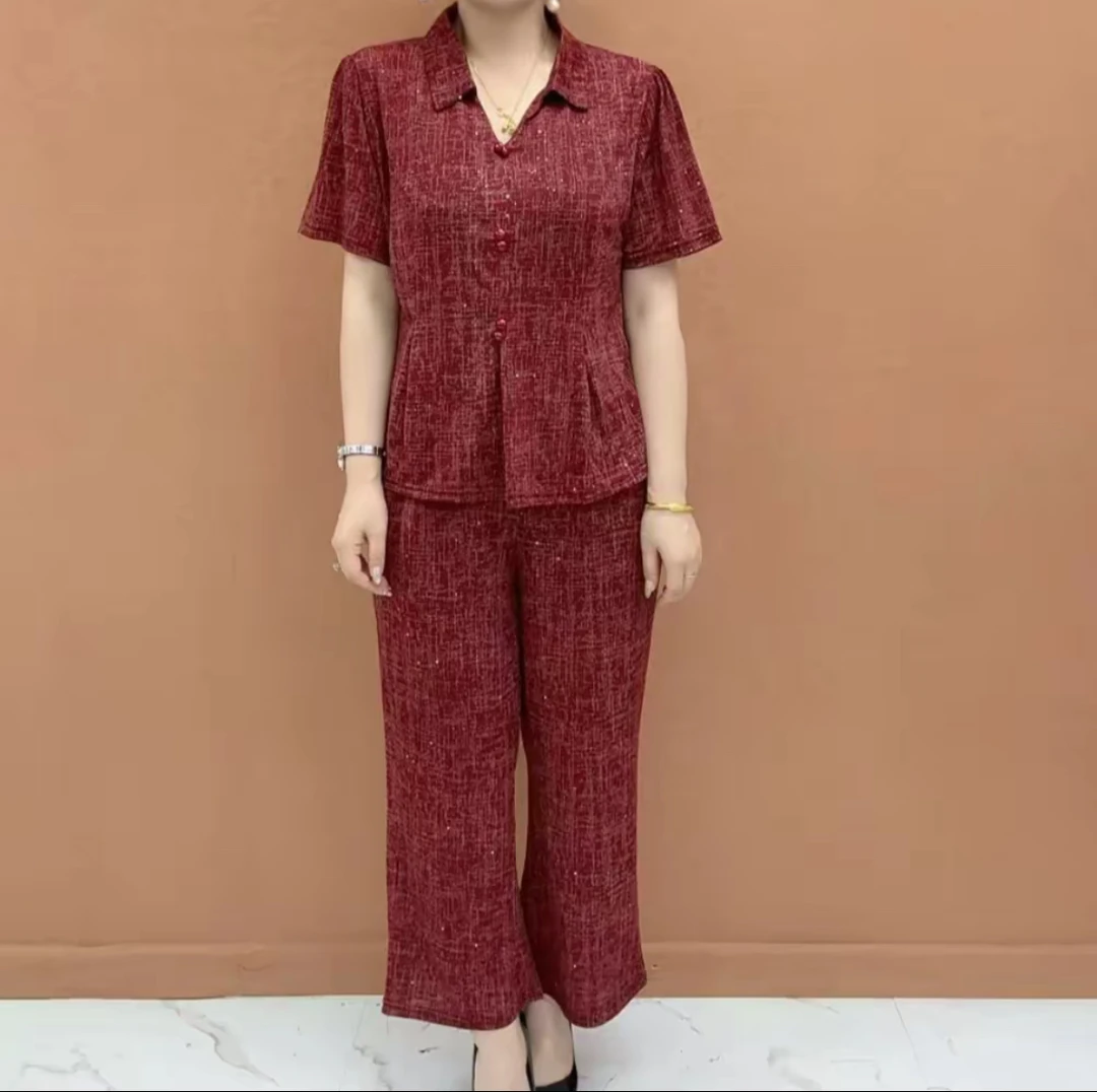 夏季休闲风时尚套装韩版减龄网红休闲宽松显瘦夏季阔腿裤时尚短袖
