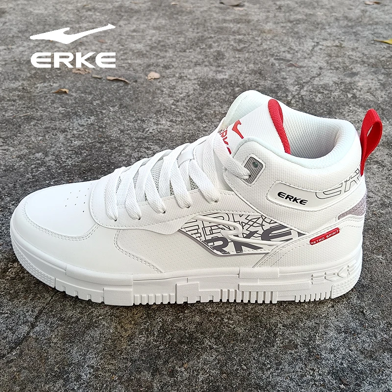 erke/鸿星尔克男鞋高帮休闲板鞋时尚耐磨厚底百搭复古冬季运动鞋