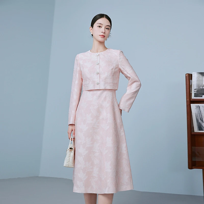 【晨粉专享价】2025年早春新款百搭提花假两件连身裙-MOGA01WOP021