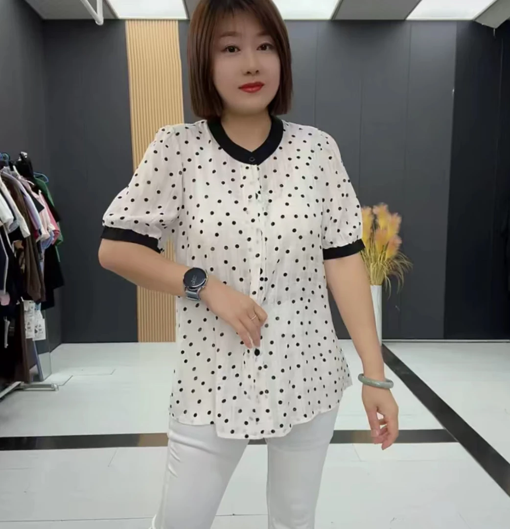 旭9424洋气时尚显瘦百搭夏季波点宽松减龄衬衫CP