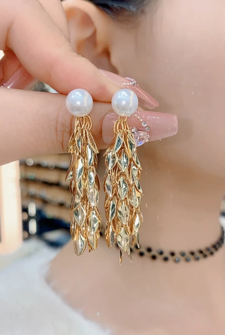 铜合金仿珍珠耳饰 7423长款轻奢百搭两戴耳环