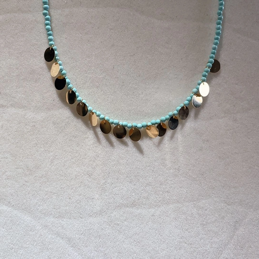 绿松石18K金镶嵌颈饰大气款