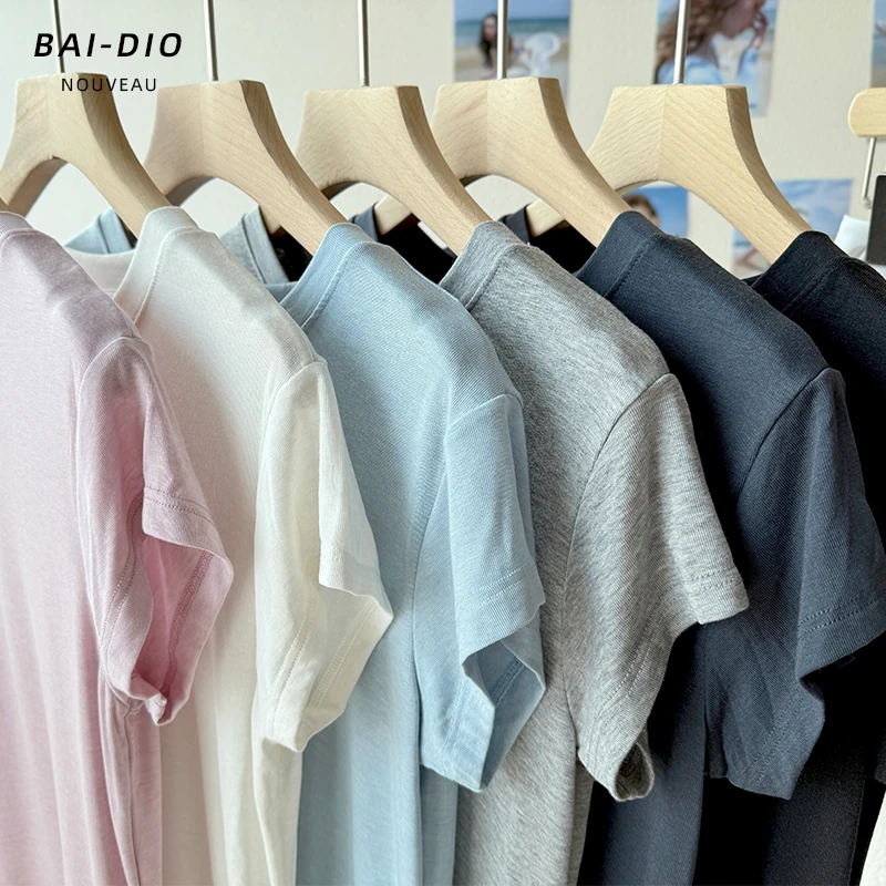 轻薄亲肤莱赛尔天丝醋酸棉羊毛t恤女夏季修身圆领短袖上衣2025年