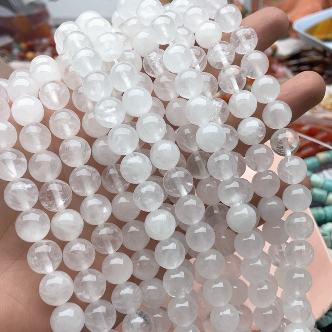 玛瑙/玉髓未镶嵌珠宝半成品一条装卡10mm白水白阿赛圆珠