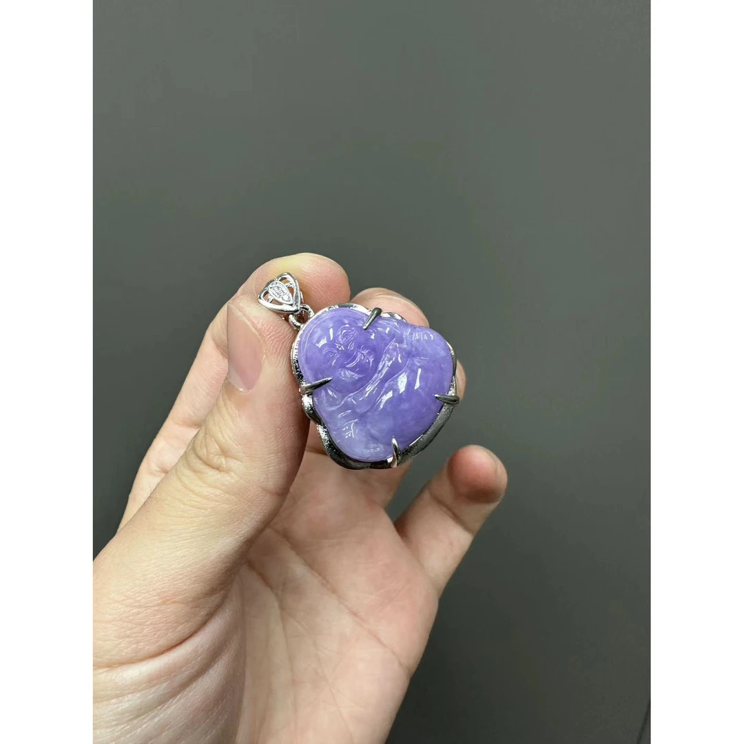 翡翠紫翡s925爱心佛公吊坠