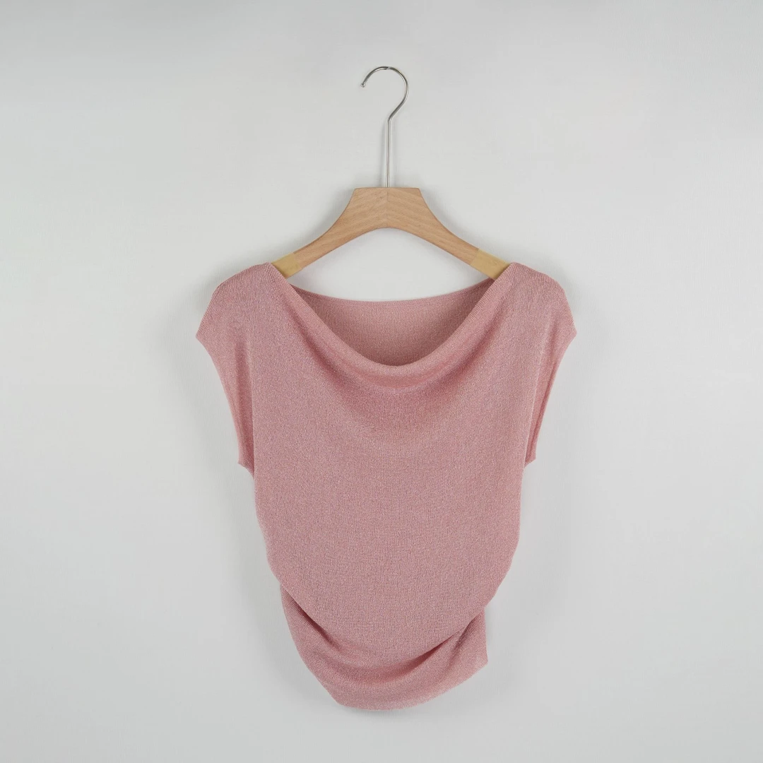 25款荡领闪光丝针织衫短袖打底*薄款时尚百搭ins休闲套头修身纯色