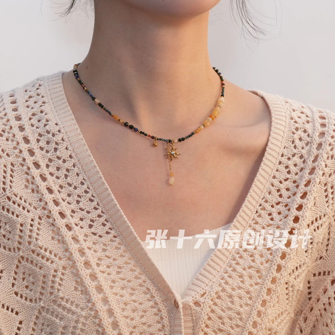 钛钢项链 [鸢尾]张十六原创设计手工串珠百搭复古轻奢小众太阳花