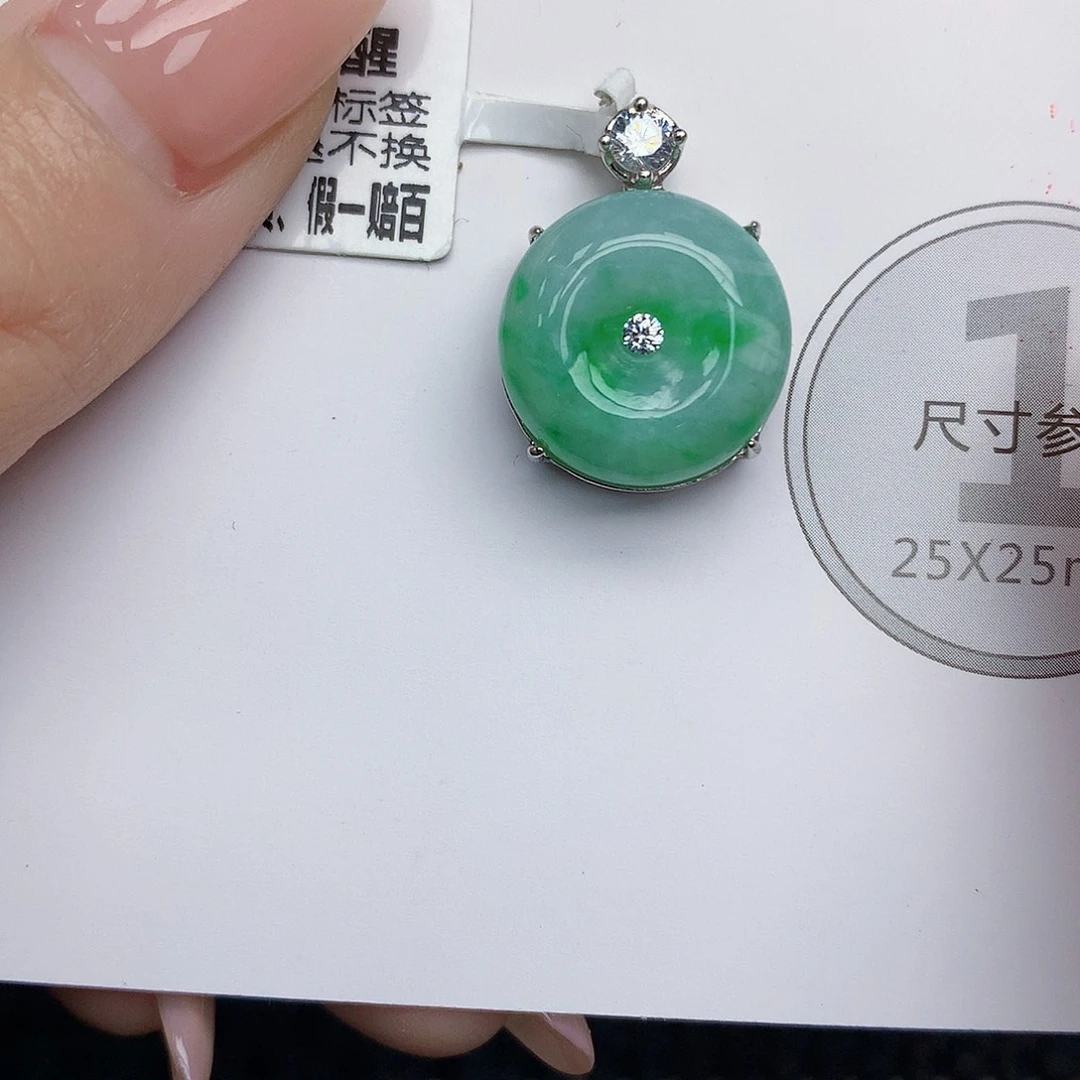 翡翠银S925镶嵌颈饰天然翡翠a货 百元以上9米证书费自理