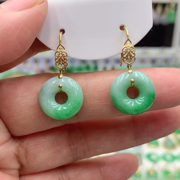 翡翠18K金镶嵌耳饰