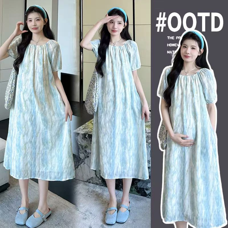 有口袋2025夏季孕妇装新款韩版高级气质中长款连衣裙宽松外穿休闲