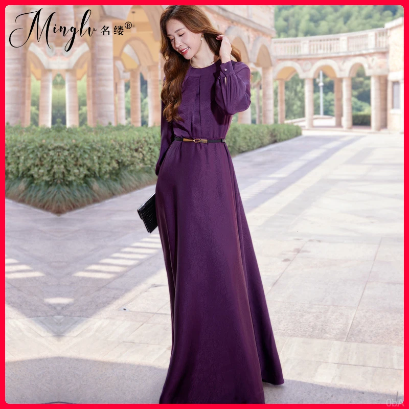 欧美高端2025年女装新款秋季到脚踝奢华气质超长款拖地长裙洋装