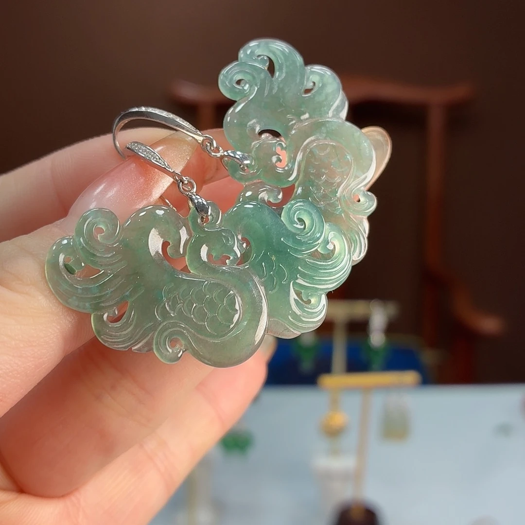 翡翠银S925镶嵌耳饰