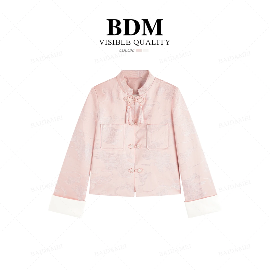 佰搭美新中式提花外套女2025年春季新款气质盘扣国风短款上衣2516