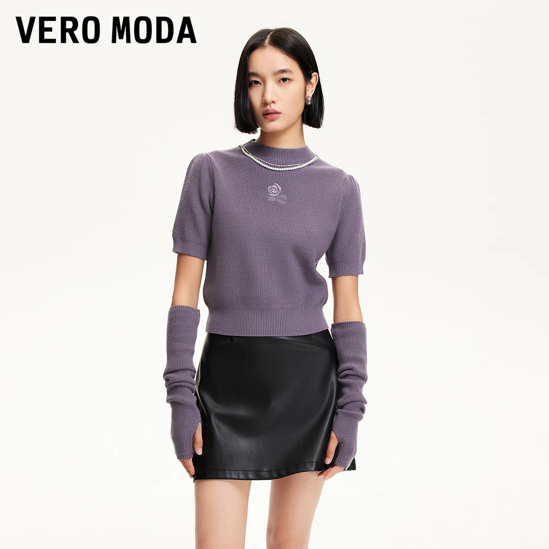 Vero Moda针织衫商场同款新品花朵刺绣可拆链条袖套325113063