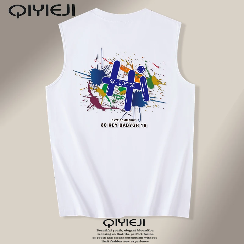 纯棉上衣男士背心运动夏季宽松印花无袖健身休闲打底外穿潮流个性