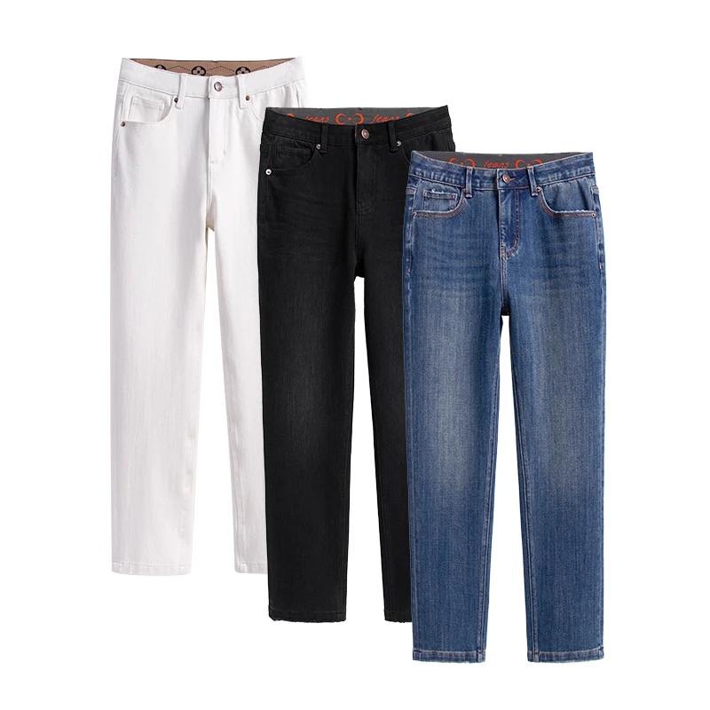 自媒体秋冬加绒九分弹力高腰小脚烟管裤牛仔裤苹果型梨形身材168