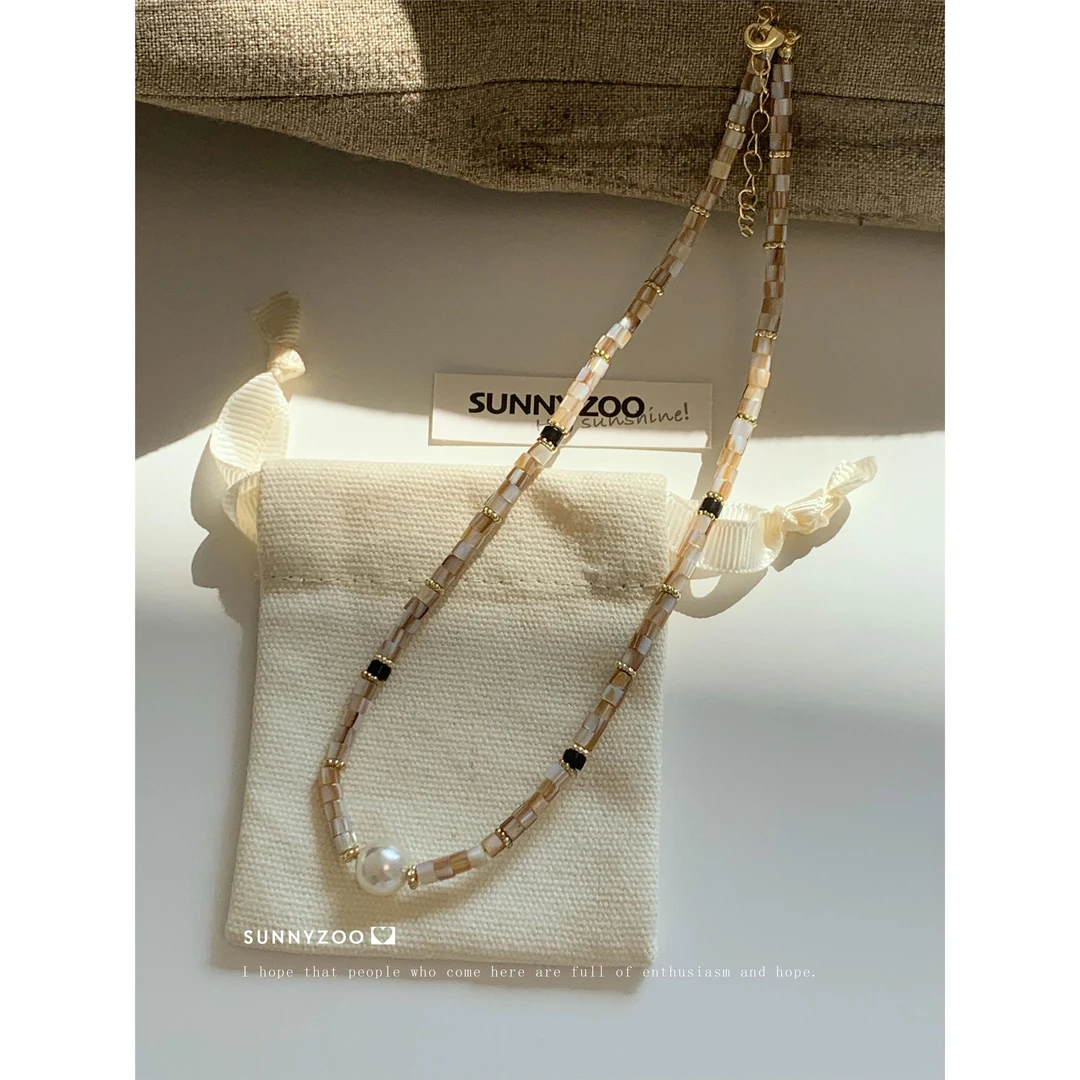 铜合金项链 雾雾椰木小众设计感金色串珠项链轻奢短款复古锁骨链