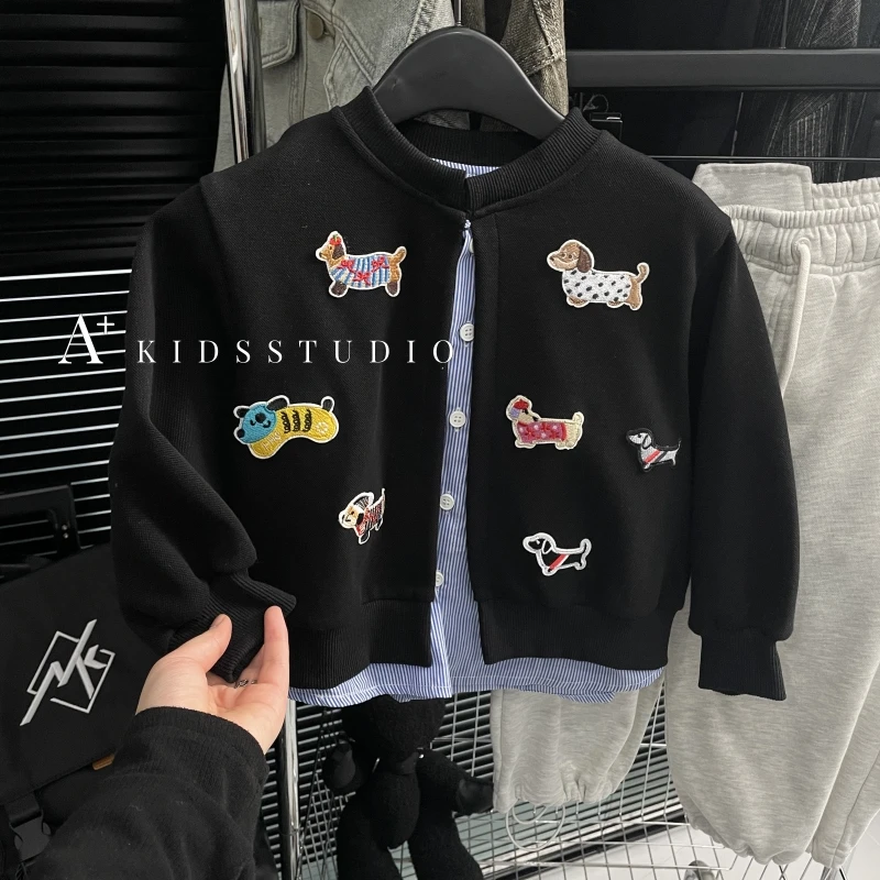 【文文妈】春装儿童刺绣外套宽松纯色时尚外套洋气休闲韩版hyp2137