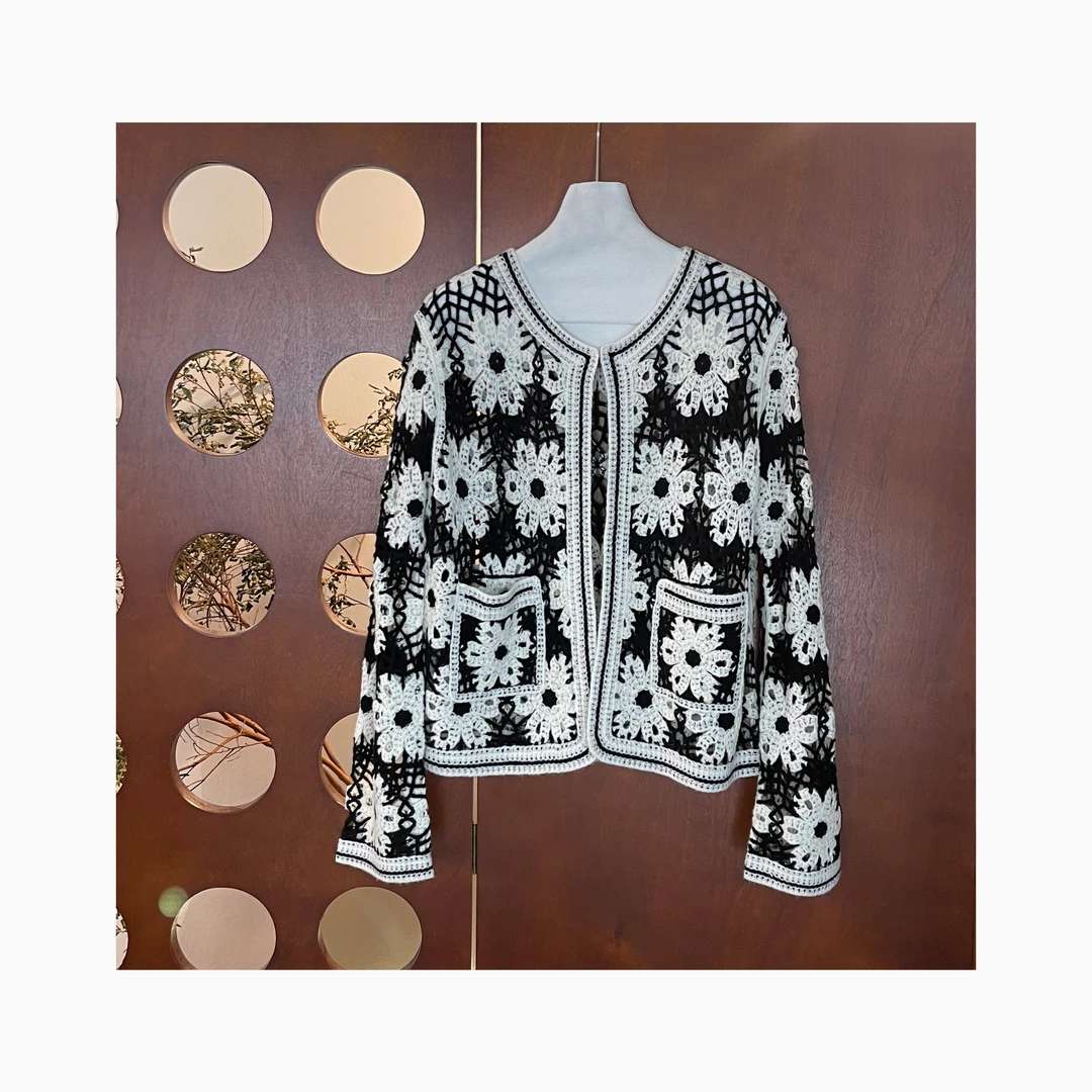 LNHJ【繁花锦簇】设计感香风镂空钩花针织长袖开衫