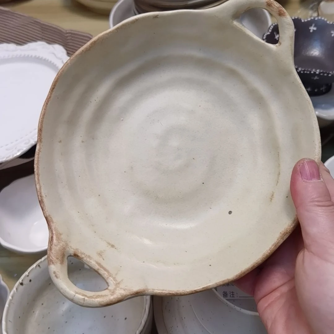 瓷片微瑕粗陶双耳两个一组