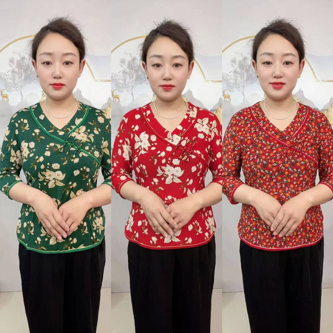 夏季新中式妈妈装时尚复古中式中国风改良版显瘦旗袍小衫网红上衣