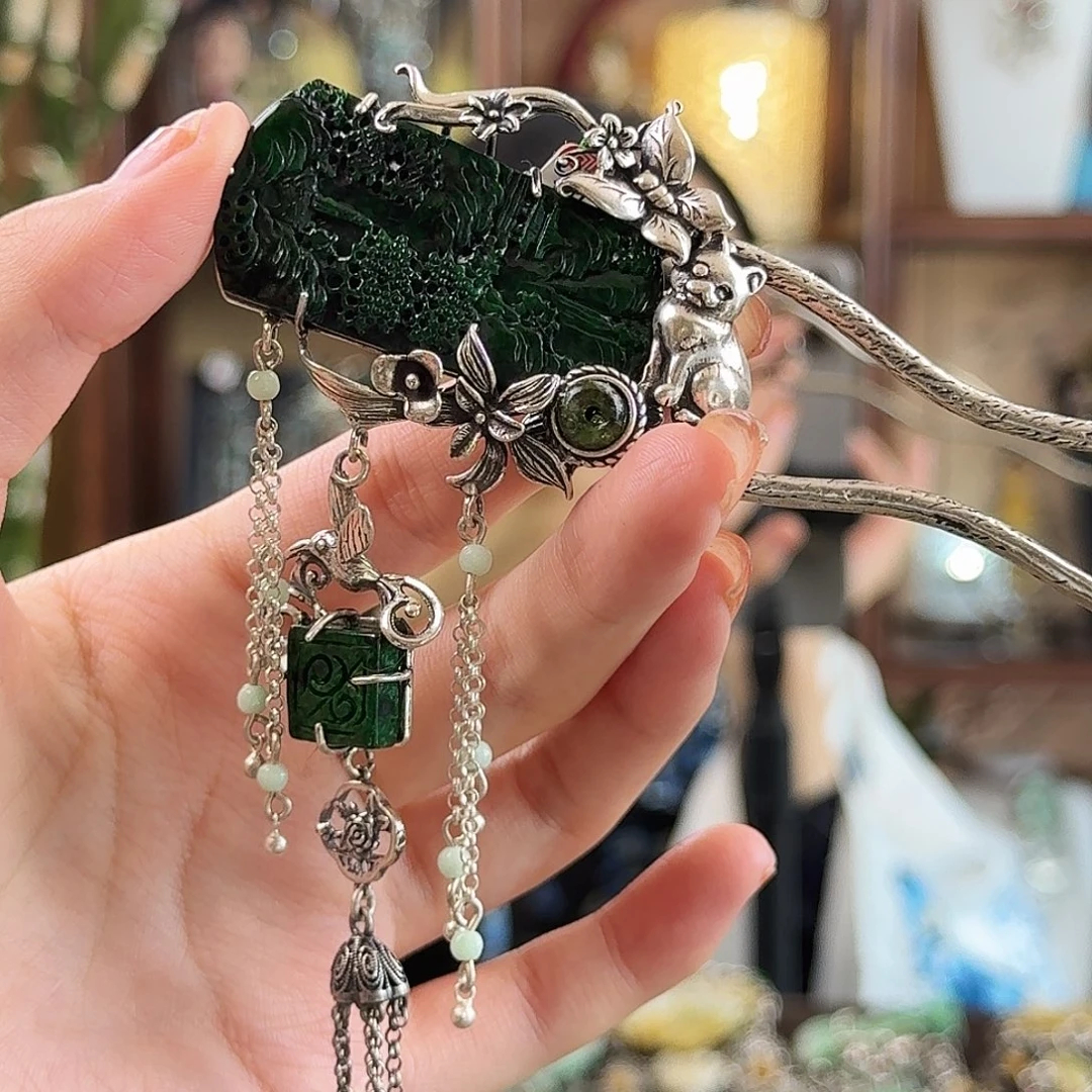 翡翠银S925镶嵌发饰