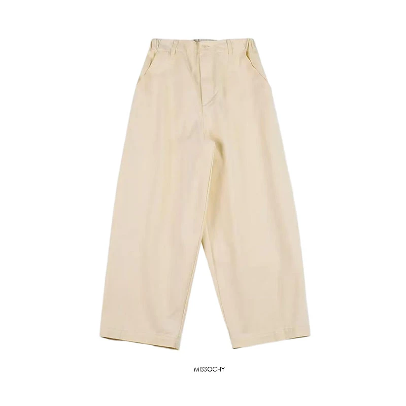 斜纹棉质磨毛阔腿休闲裤