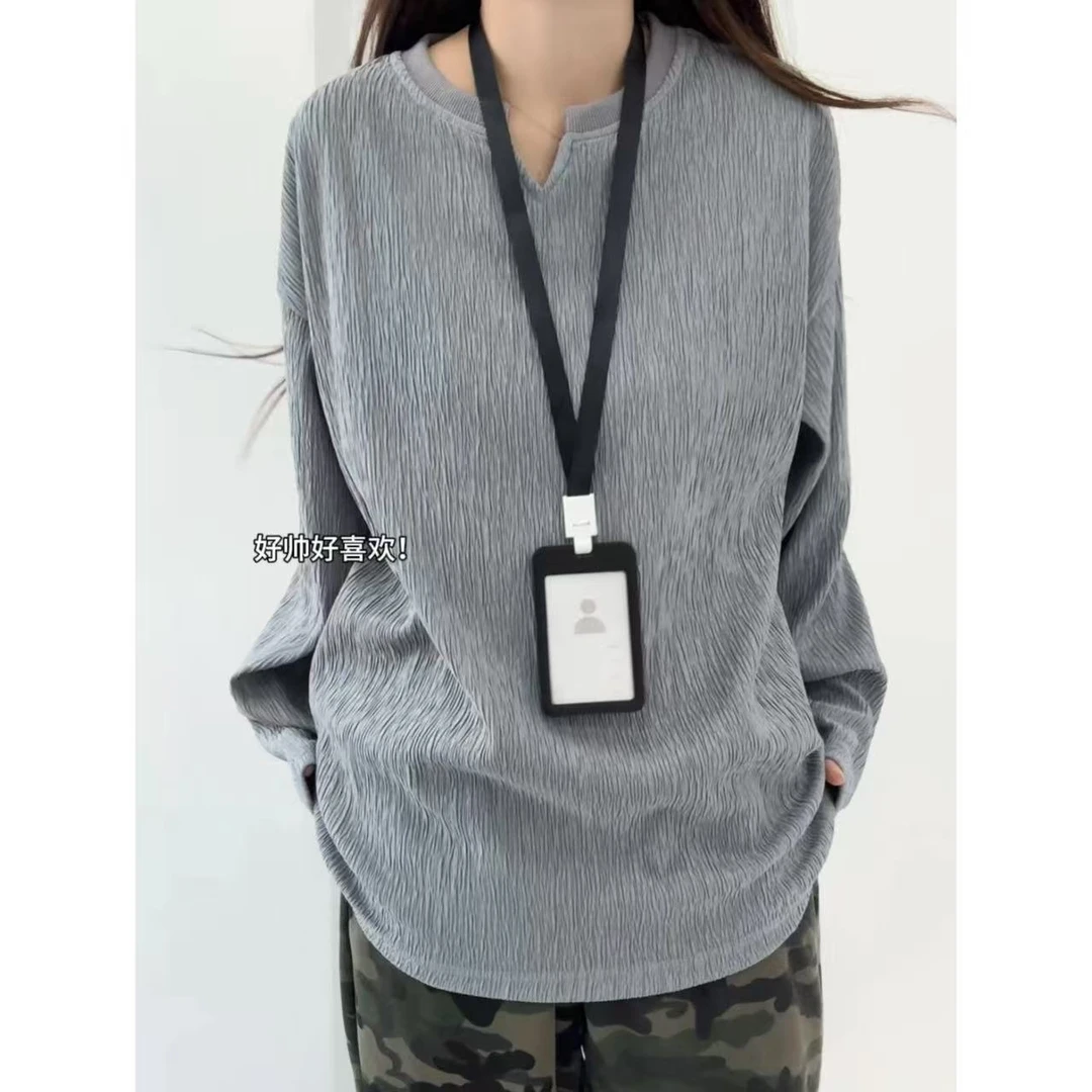 【送运费险】【现货当天发】肌理感长袖t恤男早秋季V领cleanfit打底衫