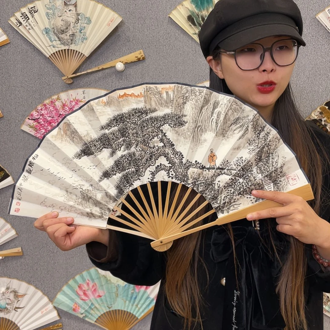 书法10寸玉竹-纯手绘-文玩扇骨（默认粘好）