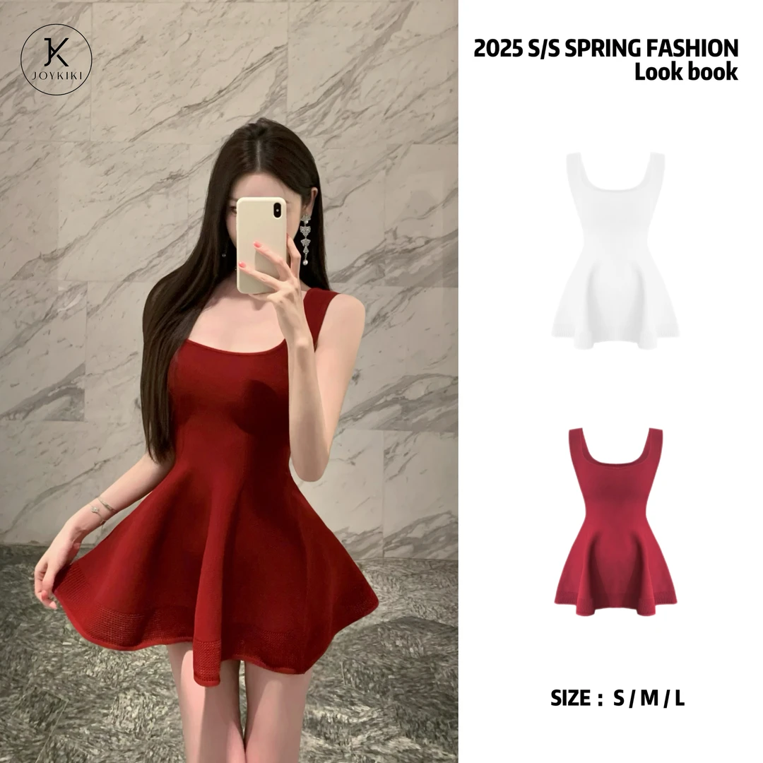 JOY KIKI金金【初恋白月光】春季小众设计经典针织小红裙J25A336