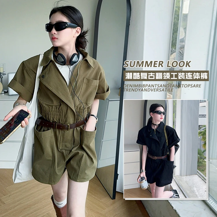 女童洋气百搭高腰短裤厚款连体裤连体衣夏季宽松韩版阔腿夏装休闲