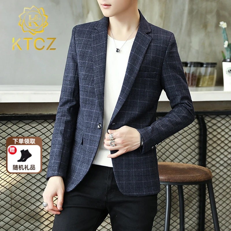 KTCZ休闲西装男薄款小西服男上衣单西韩版修身商务大码男外套
