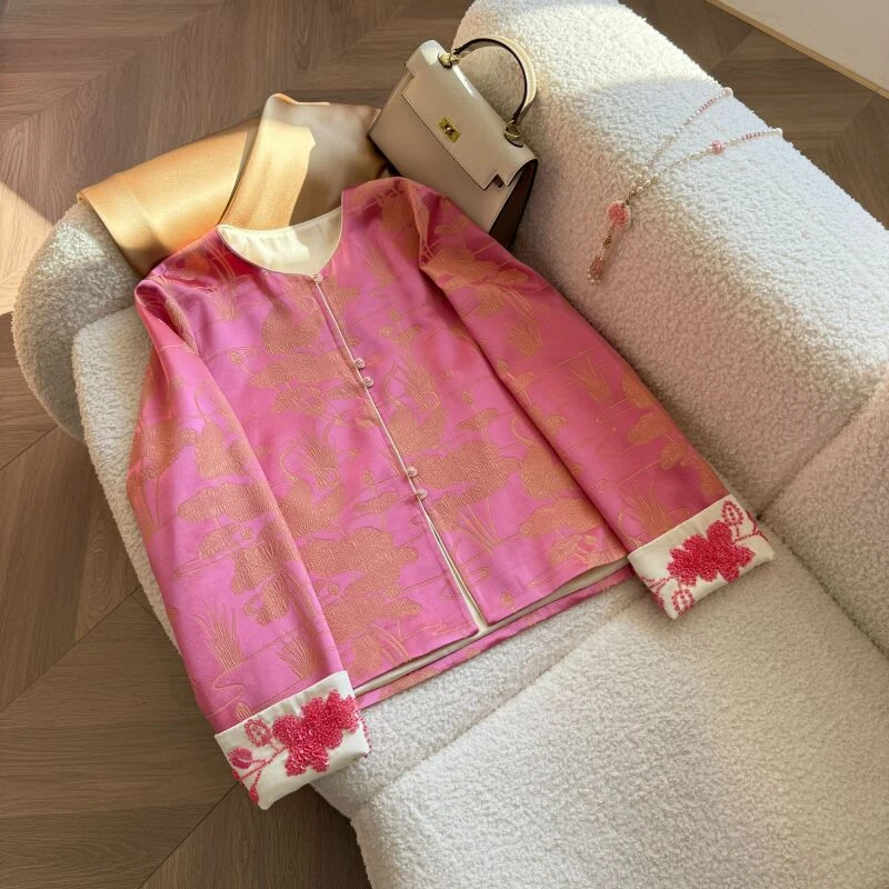 鑫鑫推荐《荷塘月色》2025年新款幂幂同款时尚新中式桑蚕丝外套3872