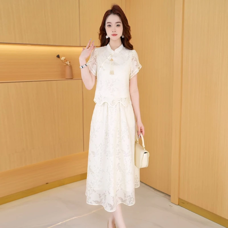 【两件套】夏季时尚修身高贵气质洋气收腰显瘦百搭高腰两件套连衣裙