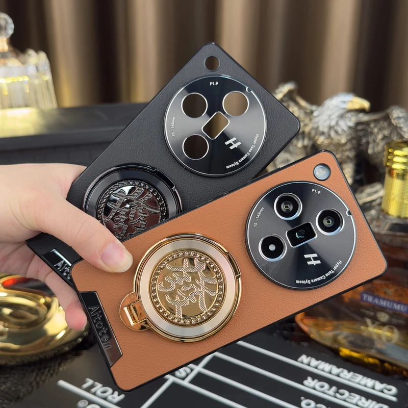 【發财陀螺支架】【星光艺术】适用OPPO FindX7手机壳创意素皮防摔壳